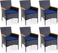 Sophia & William Rattan Patio Chairs Set of 6, 6 Pcs Wicker Outdoor Dining Chairs with Seat Cushions & Wood Armrest
