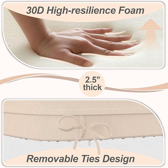 17'' x 16'' x 2.5"Thick Chair Cushions for Dining Chairs, 6 Pack WaterProof Easy Clean Kitchen Chair Pads with Ties and Non-Slip Backing - 30D High Elastic Foam Soft Kitchen Chair Cushions