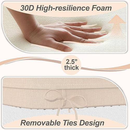 17'' x 16'' x 2.5"Thick Chair Cushions for Dining Chairs, 8 Pack WaterProof Easy Clean Kitchen Chair Pads with Ties and Non-Slip Backing - 30D High Elastic Foam Soft Kitchen Chair Cushions