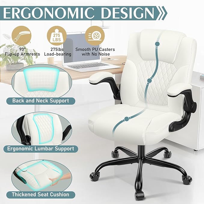 Leather Office Chair, PU Home Computer Desk Chairs with Ergonomic Back Support, 360°Swivel Free,Small Gaming Chair with Wheels and Adjustable Armrests, for Short People Use