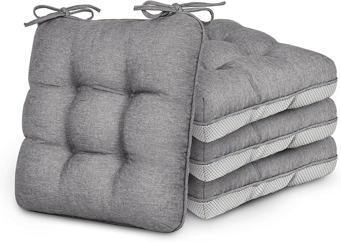 Love's cabin Memory Foam Chair Cushions Set of 4, Outdoor/Indoor Chair Pads for Dining Chairs 4 Pack, Seat Cushions for Kitchen, Dining Room, Office, Patio Chairs, 19"x19"x3.5" Grey