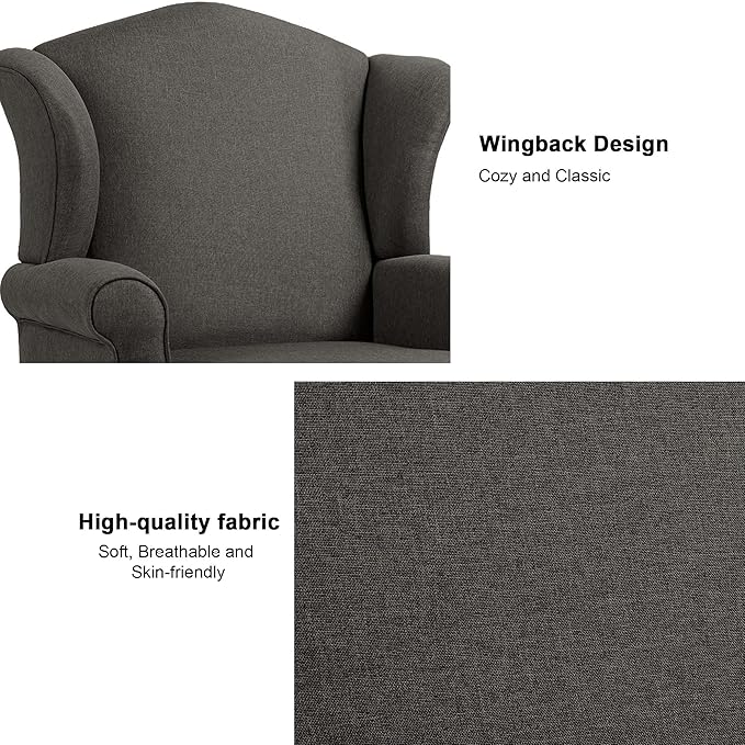 DREAMSIDEA Accent Chair, High Back Upholstered Armchair with High Resilience Sponge & Wood Legs, Mid-Century Modern Comfy Single Sofa Reading Chairs for Living Room, Bedroom (Dark Grey, Set of 2)
