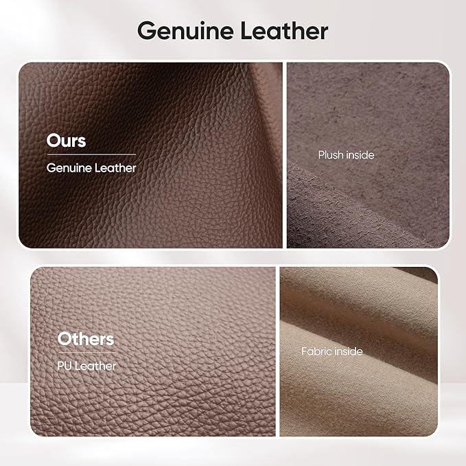 OTDMEL Armless Ribbed Office Desk Chair with Top Grain Leather, Mid Back Ergonomic Swivel Room Chair, Adjustable Height 5-Star Base, Brown