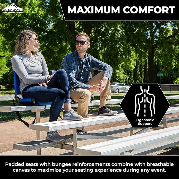 Cascade Mountain Tech Stadium Seat - Lightweight, Portable Folding Chair for Bleachers and Benches - Navy, 17"