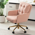 BALIAA Flannel Office Chair, Comfy Home Office Desk Chairs with Lumbar Support, Modern Velvet Desk Chair Gold Legs Small Swivel Task Chair for Home Office, Bedroom, Study (Pink, L)
