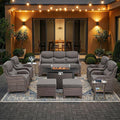 HUMMUH 10 Pieces Outdoor Furniture Set with Fire Pit 6-inch Cushions High Back Patio Furniture Set Wicker Swivel Rocker Chairs Sofa for Porch,Deck,Backyard