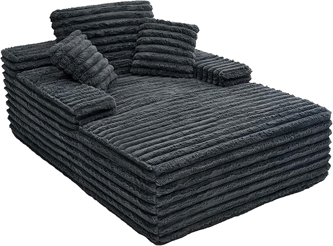 Jocisland 67 inch Chaise Lounge, No-Assembly Sofa Chaise with Throw Pillows and Armrests, Faux Fur Sleeper Sofa for Living Room, Apartments, Gray