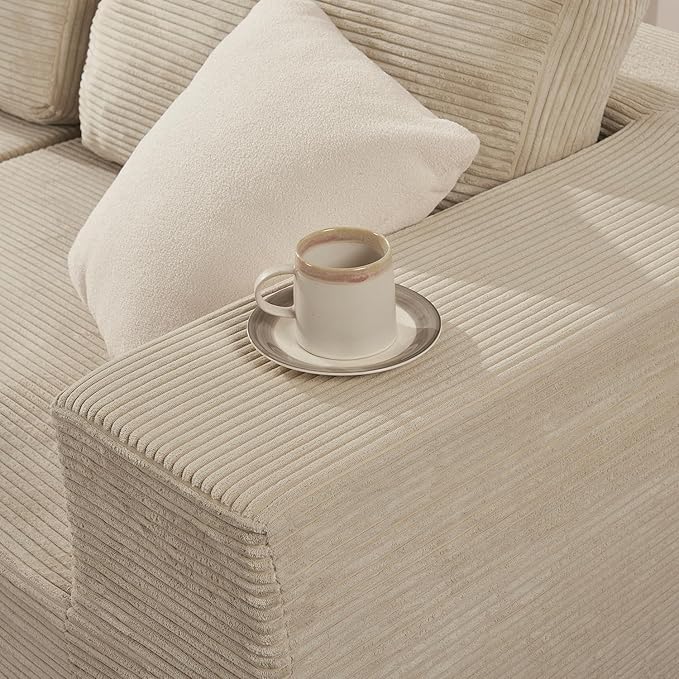 Furnify 40" Modular Upholstered Foam Couch, Upholstered Floor Sofa Couch with Pillow, Single Sofa for Bedroom Living Room, No Assembly Required (Corduroy Fabric, Beige)