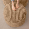 HIGOGOGO Round Stuffed Pouf Ottoman, Stripe Faux Fur Poufs with Foam Chunk Filling, Furry and Fluffy Pouf Foot Stool Storage Ottoman, 26 X 18 Floor Poufs Foot Rest for Living Room, Brown