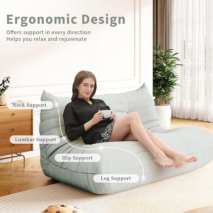 Bean Bag Chair Sofa Fireside 3 Seat Lounger Couch for Adults Corduroy Cozy Lazy Floor Sofa Memory Foam Chair for Home, Apartment and Gaming Venue,Mint Green