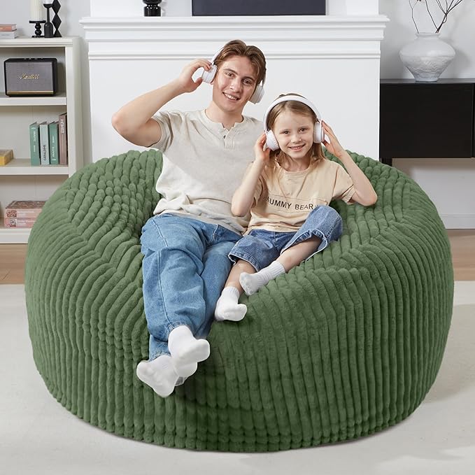 Homguava 4 FT Bean Bag Chair,4' Big Bean Bag,Large Bean Bag Chairs for Adults with Memory Foam Filled,Comfy Beanbag Chairs Soft Bean Bag Sofa with Dutch Corded Plush Cover-Green