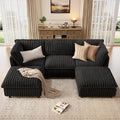 KKL Modular Sectional Couch for Living Room, U Shaped Corduroy Couches with 2 Ottomans, 5 Seater Oversized Sofa Convertible to L Shaped, Soft Fabric Modern Sofa, Black