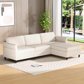 Valthie Convertible Sectional Sofa,Corduroy L-Shaped Couch with Reversible Storage Chaise,3-Seater Sofa with Side Pocket for Living Room,Bedroom and Office, 106.7",Beige