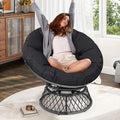 40" Ergonomic Wicker Papasan Chair, 360° Swivel Indoor Outdoor Rattan Chair with Soft Thick Cushion, Ideal for Living Room, Bedroom, Reading Room, Grey Frame with Black Cushion