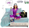 ECOHEAL Grounding Sheet Set - King Size, Cloud Gray Fitted & Flat Sheets with Pillowcases - 12% Silver Fiber, 4% Silk, 84% Cotton - SGS Quality Certified Conductive Bed Grounding Kit for Better Sleep