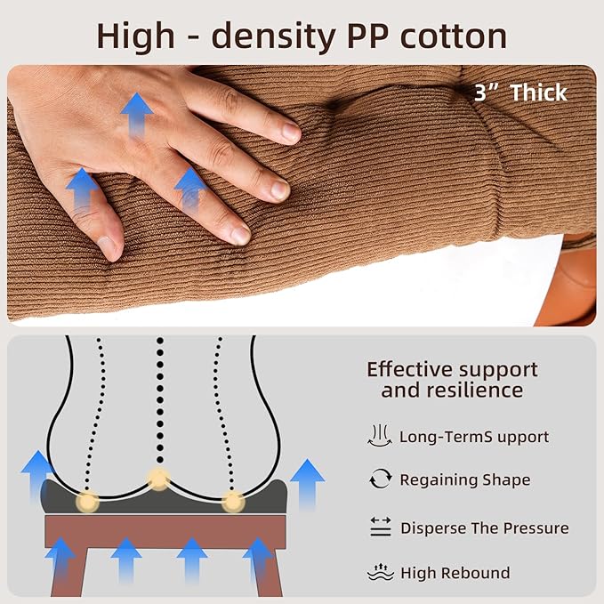HLOVME Corduroy Chair Cushion with Ties Ultra Soft Warm Floor Cushion for Kids Reading Nook Comfortable Square Seat Cushion for Adult 15.7”x15.7” Set of 2, Khaki