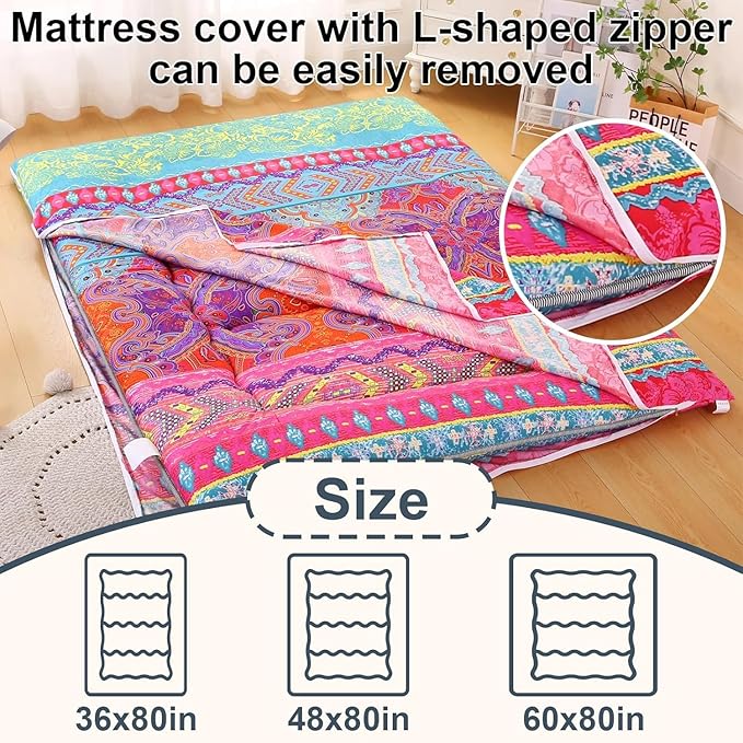 DELADOLA Japanese Floor Mattress,Thicken Japanese Floor Sleeping Pad Foldable,Roll Up Tatami Mat Easy to Store and Portable,Futon Mattress Suitable for Camping and Guest Room (B, Twin (80" x 36"))