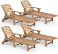 Lounge Chair Outdoor Set of 4 with Wheels, Adjustable 5-Position Chaise Lounge Outdoor, Patio Lounge Chair for Poolside Backyard, Teak