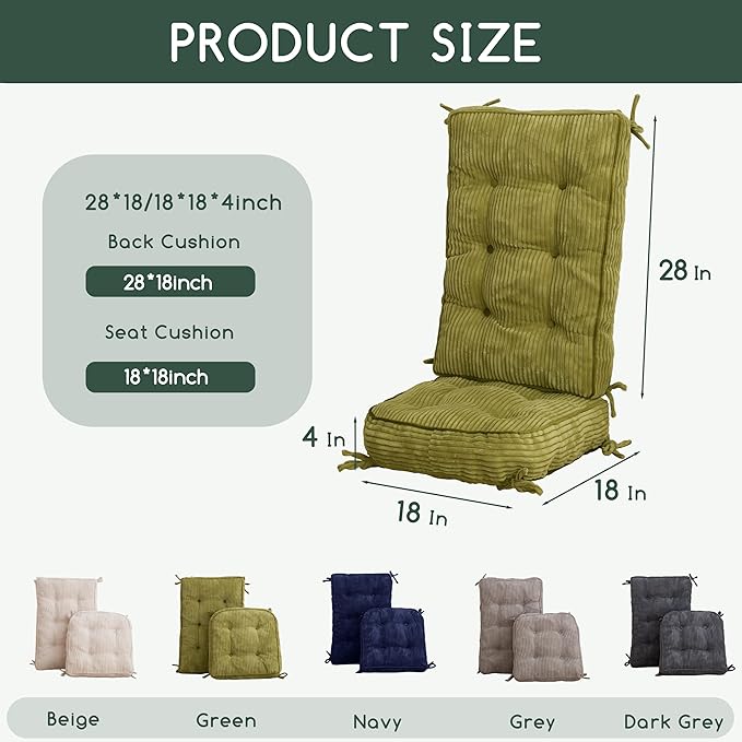 HIGOGOGO Rocking Chair Cushion with Corduroy Cover (Without Chair), 46 x 18 Inch Supportive Cushion, Overstuffed Chair Cushion,Green