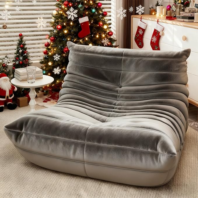Bean Bag Chairs for Adults - Comfy High-Density Foam Fireside Chair, Adult Size, Soft Dutch Velvet Cover Beanbag Couch, Versatile for Living Room, Bedroom, Dorm, Reading & Gaming (Grey)