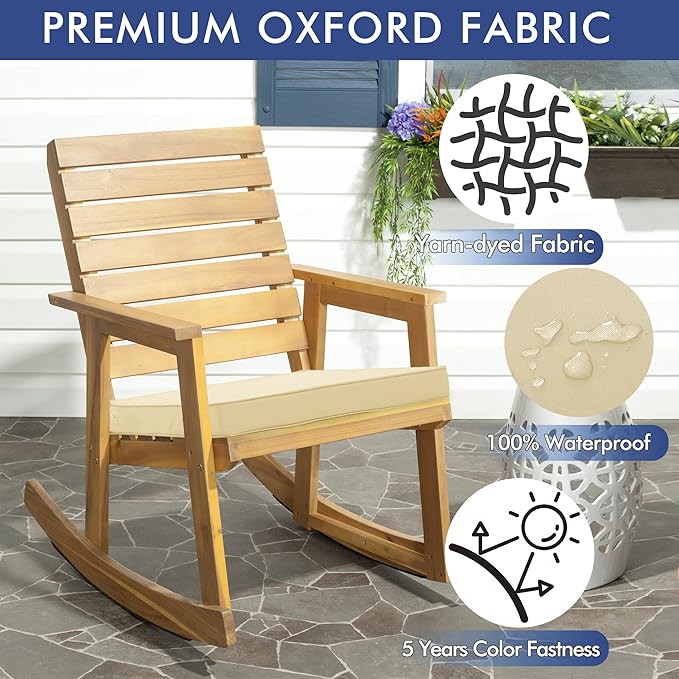 Outdoor Chair Cushions 19 x 19 Inch Waterproof Patio Chair Cushions with Tie 5 Year Color Fastness Thick Outdoor Seat Cushion for Garden Lawn Patio Furniture Beige Set of 2