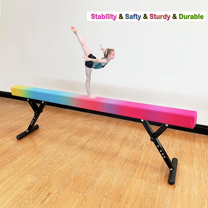 MARFULA Adjustable Balance Beam 8 ft Gymnastic Beam Adjustable Height for Kids and Teenage of All Gymnastic Levels, Gymnastic Training Beam Gymnastic Equipment for Athlete Home and Gym Club Use