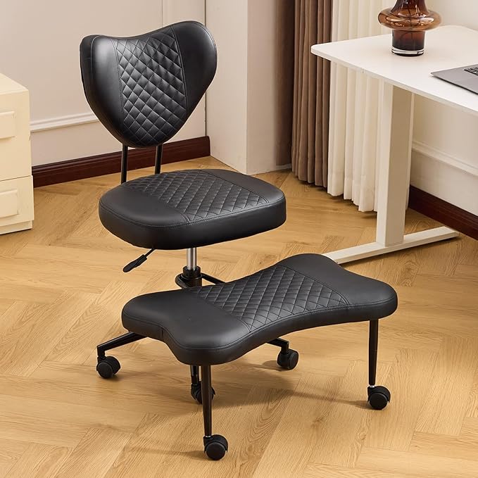 Sudwesto Ergonomic Cross Legged Chair, PU Leather 360° Upholstered Swivel Meditation Chair with Wheels, Comfy Criss Cross Desk Chair for ADHD with Height-Adjustable for Office (Black - PU)