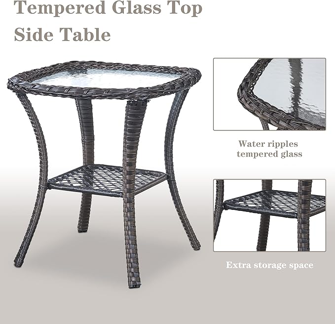 Belord 5 Pieces Patio Furniture Sets Wicker Outdoor Furniture, Rattan Patio Swivel Glider Chairs with 2 Ottoman and Glass Side Table