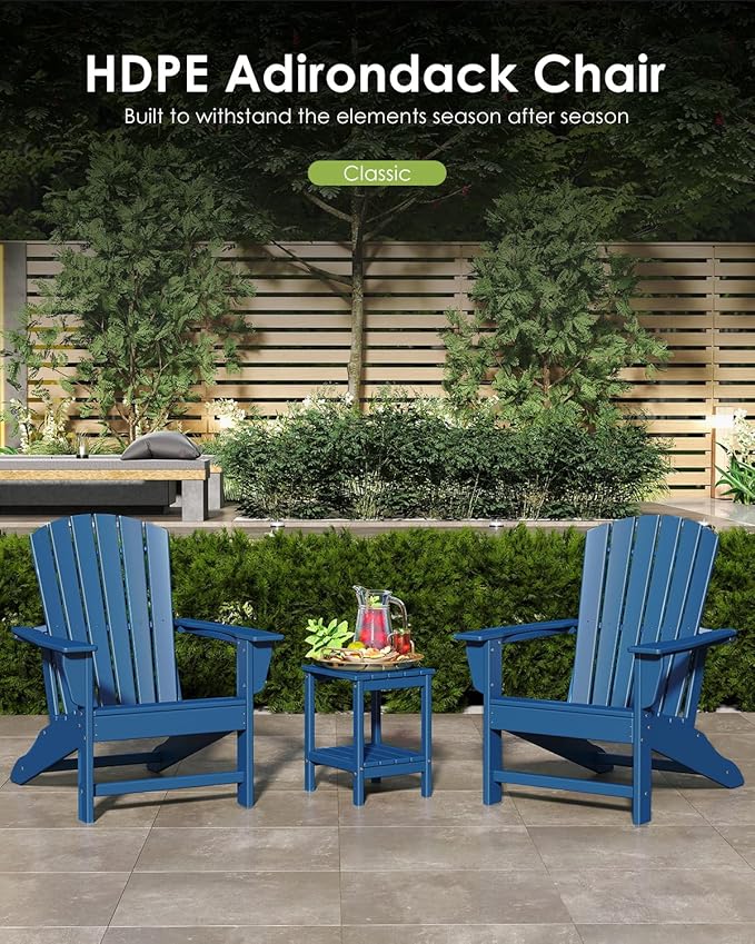 GREENVINES Adirondack Chairs Set of 6 | HDPE Plastic | All Weather | Oversized Fire Pit Chair | Blue | Poly Lumber | for Outdoor Deck Backyard Patio Garden