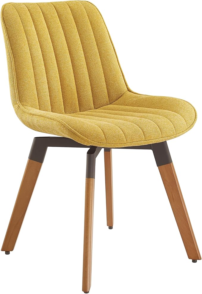Art Leon Swivel Dining Chairs Set of 2, Mid Century Modern Kitchen Dining Room Chairs, Upholstered Fabric Armless Side Chair with Wood Legs for Living Room Bedroom, Yellow