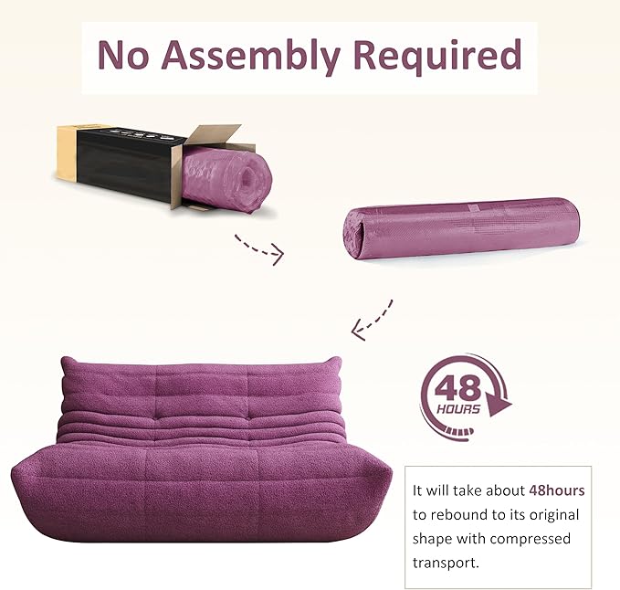 Bean Bag Chair, Oversized Loveseat Fireside Chair for Adults, 2 Seater with Memory Foam Filled, Lazy Sofa Lounge Floor Sofa for Living Room, Bedroom, Office, No Assembly Required. (Purple)