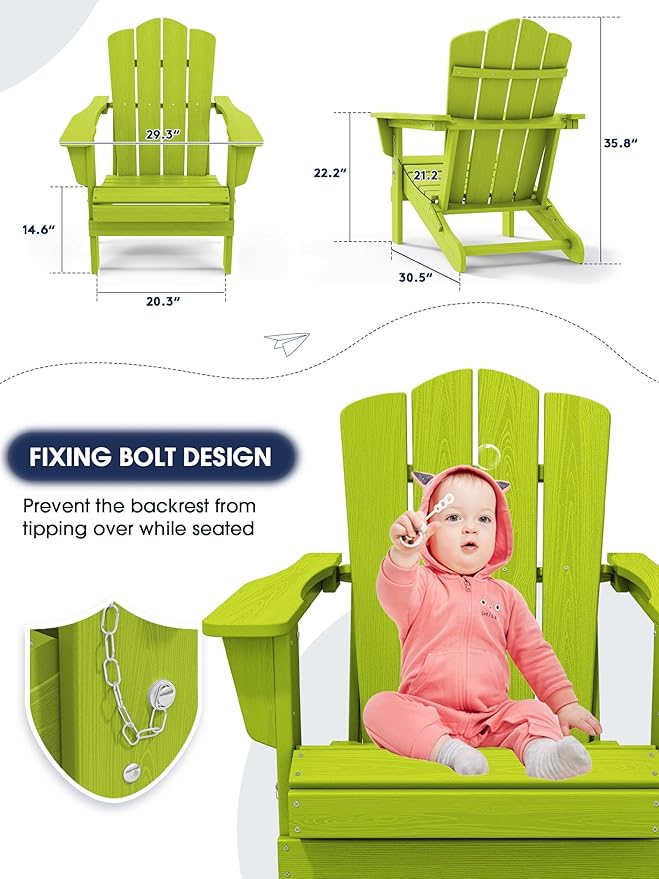 KINGYES Folding Adirondack Chair Set of 4, HDPE All-Weather Folding Adirondack Chair, Apple
