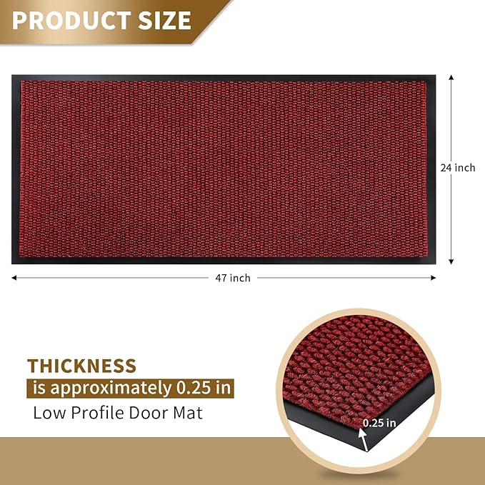 Yimobra Doormat Outdoor Indoor Entrance 47 x 24, All-Season All-Weather Front Door Mat, 100% Waterproof Welcome Matt for Floor Garage Outside Entry, Stain and Fade Resistant,Black Red