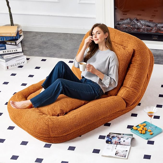 Cozy Brown Folding Sofa Chair with 5 Adjustable Positions – Perfect Plush Lounge Chair for Gaming, Meditation, and Relaxing Anytime!