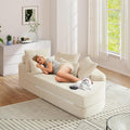Antetek Chaise Lounge Chair Indoor, Convertible Folding Futon Sofa Bed w/ 5 Pillows, Fluffy Corduroy Boneless Compressed Memory Foam Couch for Living Room, Bedroom (Beige, Right Half)