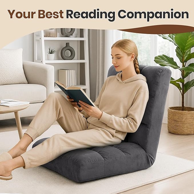Large Lazy Sofa, 24-inch Wide Plush Velvet Adjustable Floor Chair, 14-Position Armless Sofa(Grey)