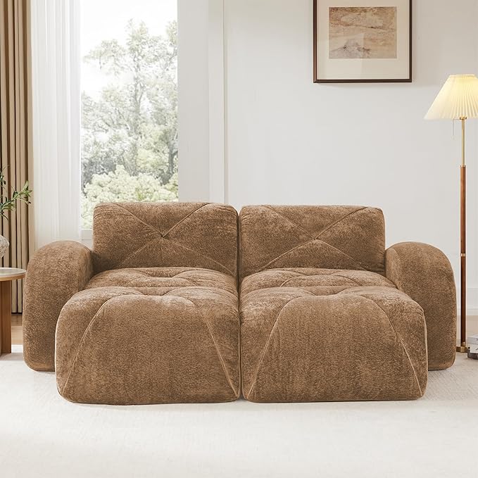 Modular Sectional Sofa with Free Combination,Boneless Floor Couch for Small Spaces, Living Room & Lounge,Velvet 2-Seater Sectional Couch with 2 Ottomans,No Assembly Needed