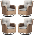 Rilyson Patio Chairs Wicker Outdoor Chair - 4 Piece Rattan Swivel Rocking Chairs Set Patio Glider Rocker Chair for Porch Deck Garden Backyard(Yellow/Beige)
