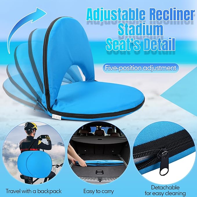 Maitys Stadium Seats for Bleachers with Back Support and Cushion Pad Folding Bleacher Seat with Backrest Wide Padded Elementary School Classroom Floor Chairs, 5 Reclining Positions