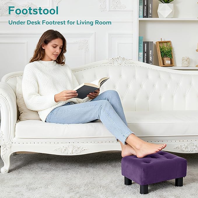 FIMIVIBI Small Foot Stool Ottoman, Velvet Footstool Ottoman Foot Rest for Couch, Rectangle Footstools and Ottomans Small for Living Room, Entryway and Bedroom (Purple)