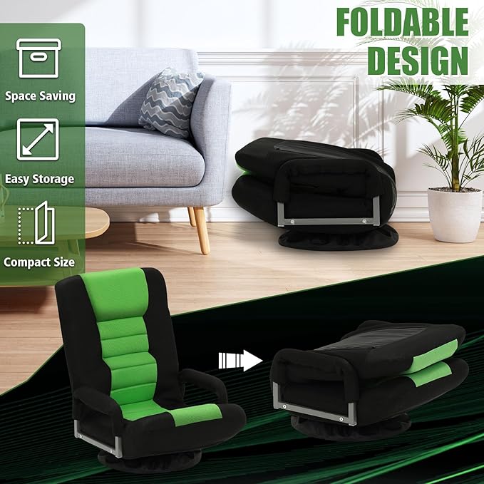 ACIPENSER Swivel Gaming Chair Multipurpose 2PACK Floor Gaming Chair for Playing Video Games, TV, Reading w/Armrest Lumbar Support & 6 Adjustable Postion Backrest for Adults & Kids,Green