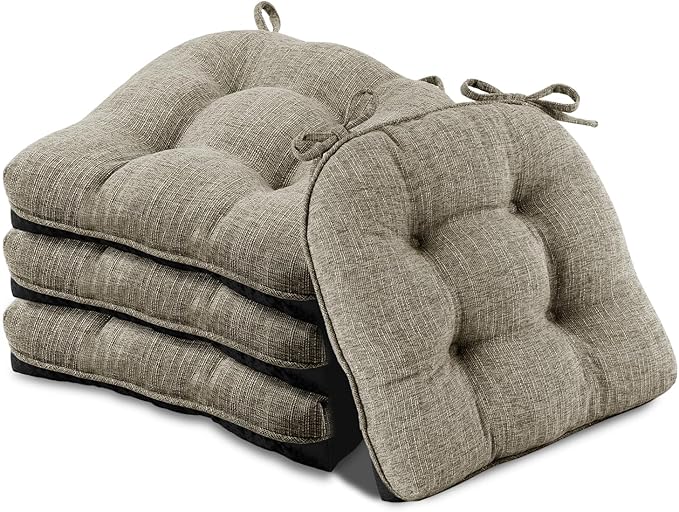 Basic Beyond Chair Cushions for Dining Chairs 4 Pack, Dining Seat Cushions with Ties and Non Slip Backing, 15.5 x 15.5 inches Tufted Kitchen Chair Pads (Khaki)