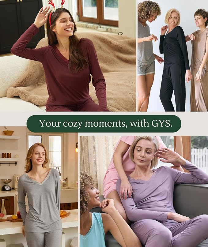 GYS Viscose from Bamboo Women's Pajama Sets Super Soft Long Sleeve Sleepwear Comfy Winter Pjs Sets S-4X