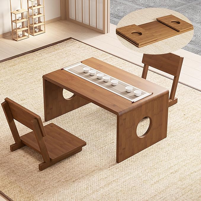 Foldable Japanese Floor Table, Japanese Folding Coffee Table,Low Coffee Table for Tatami Meditation & Tea Ceremony,Easy Assembly,Space-Saving Design, Ideal for Small Spaces,Living Room,Bedroom（31.5in）