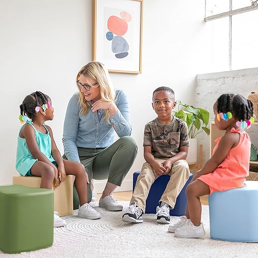 ECR4Kids SoftZone Toddler Modular Stool Set, Flexible Seating, Earthtone, 6-Piece