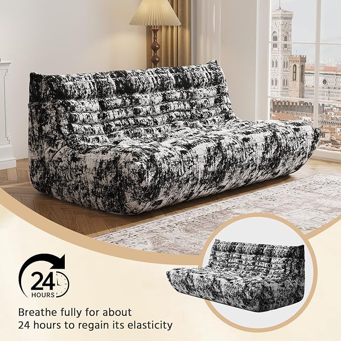 Bean Bag Chair, Fireside Chair, Large Bean Bag Chair for Adults, Bean Bag Chairs for Teens with High-Resilience Foam, Non-Slip Base Floor Lounge Sofa,Living Room (Cross White-Black, 3-Seater)