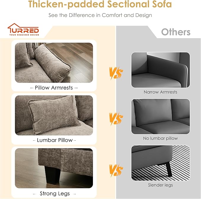 URRED Cloud Couch Modular Sectional Sofa, 157" Modern U Shaped Deep Seat Sofa with 2 Ottomans & Pillows, Ultra Comfy Chenille Couches for Living Room, Bedroom or Apartment, Khaki