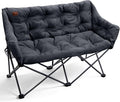 EVER ADVANCED Double Camping Chair for Adults, Padded Folding Camping Loveseat Bench with Side Pocket Portable Camping Couch, Two Person Heavy Duty Outdoor Chair with Cushion,Support 600lbs, Black