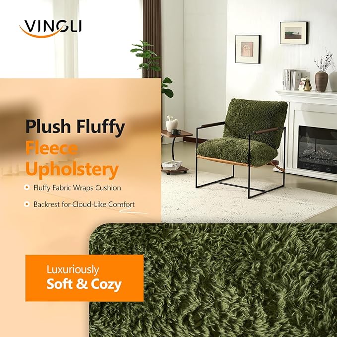 VINGLI 28" Wide Plush Upholstery Sling Modern Accent Chair Set of 2, Cute Reading Armchair with Removable Seat Cushion & Tan Microfiber Seat Base, Lazy Chair for Bedroom & Lounge,Olive Green