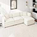 Aoowow Modular Sectional Sofa Modern Convertible L Shaped Couch,112.2 Inch Deep 3-Seater Sofas Set Comfy Chenille Cloud Sofas and Couches with Movable Ottoman for Living Room Apartment（Beige）